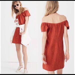 Madewell Texture & Thread‎ Off-the-Shoulder Mini Dress Size Small Spiced Orange